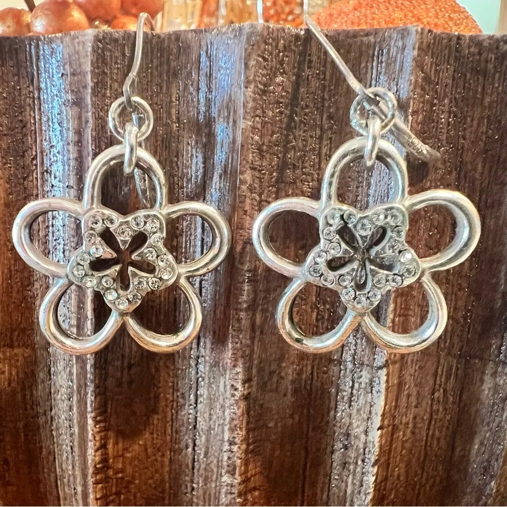 Brighton Infinity Flower Earrings Silver Plate Daisy Crystals Pendant Retired - Picture 4 of 5
